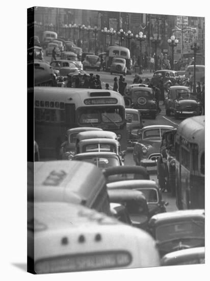 Traveling Through Rush Hour Traffic in Downtown Los Angeles-Loomis Dean-Stretched Canvas