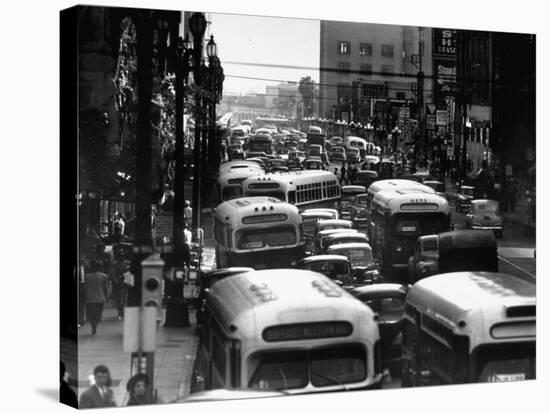 Traveling Through Rush Hour Traffic in Downtown Los Angeles-Loomis Dean-Stretched Canvas