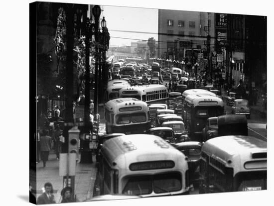 Traveling Through Rush Hour Traffic in Downtown Los Angeles-Loomis Dean-Stretched Canvas