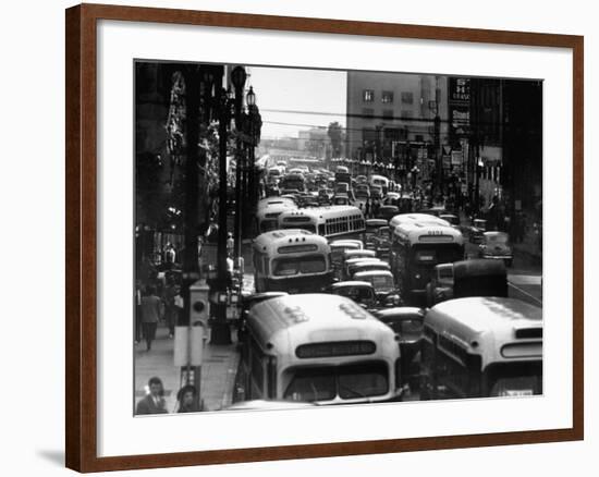 Traveling Through Rush Hour Traffic in Downtown Los Angeles-Loomis Dean-Framed Photographic Print