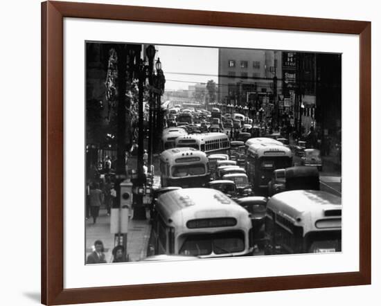 Traveling Through Rush Hour Traffic in Downtown Los Angeles-Loomis Dean-Framed Photographic Print