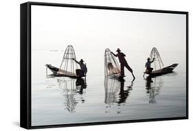Traveling to Myanmar, Outdoor Photography of Fisherman on Traditional Boat. Intha People from Shan-Banana Republic images-Framed Stretched Canvas