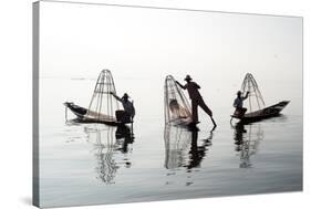 Traveling to Myanmar, Outdoor Photography of Fisherman on Traditional Boat. Intha People from Shan-Banana Republic images-Stretched Canvas