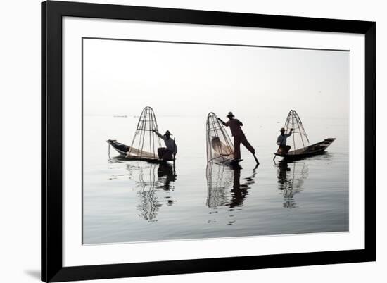 Traveling to Myanmar, Outdoor Photography of Fisherman on Traditional Boat. Intha People from Shan-Banana Republic images-Framed Photographic Print