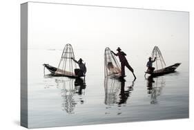 Traveling to Myanmar, Outdoor Photography of Fisherman on Traditional Boat. Intha People from Shan-Banana Republic images-Stretched Canvas