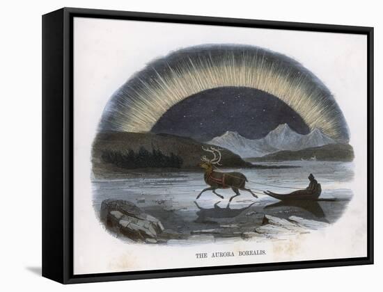 Traveller in a Reindeer Sleigh Sees a Spectacular Aurora Over the Northern Ice-J.w. Whimper-Framed Stretched Canvas