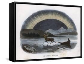 Traveller in a Reindeer Sleigh Sees a Spectacular Aurora Over the Northern Ice-J.w. Whimper-Framed Stretched Canvas