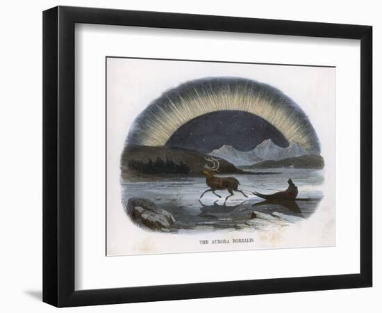 Traveller in a Reindeer Sleigh Sees a Spectacular Aurora Over the Northern Ice-J.w. Whimper-Framed Art Print