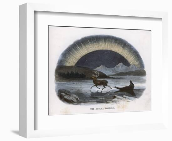 Traveller in a Reindeer Sleigh Sees a Spectacular Aurora Over the Northern Ice-J.w. Whimper-Framed Art Print