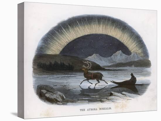 Traveller in a Reindeer Sleigh Sees a Spectacular Aurora Over the Northern Ice-J.w. Whimper-Stretched Canvas