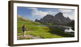 Traveller, Neunerkofel, Red Tent, Bšdenalpe, Bšdensee Lakes-Rainer Mirau-Framed Photographic Print