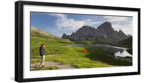 Traveller, Neunerkofel, Red Tent, Bšdenalpe, Bšdensee Lakes-Rainer Mirau-Framed Photographic Print