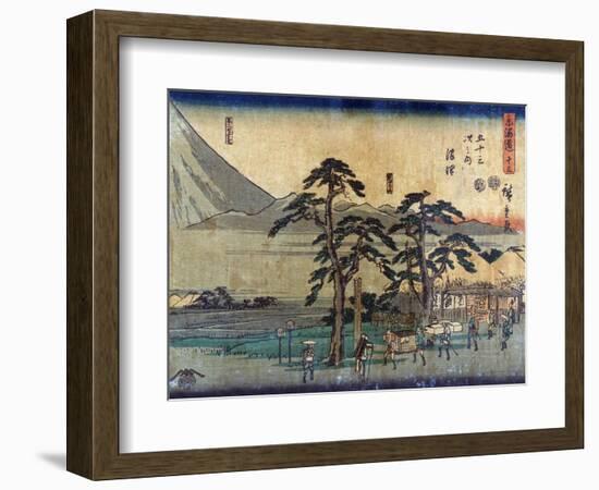 Travellers at the Numazu Station on the Tokaido Road, Japanese Wood-Cut Print-Lantern Press-Framed Art Print