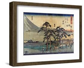 Travellers at the Numazu Station on the Tokaido Road, Japanese Wood-Cut Print-Lantern Press-Framed Art Print