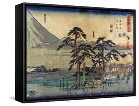 Travellers at the Numazu Station on the Tokaido Road, Japanese Wood-Cut Print-Lantern Press-Framed Stretched Canvas