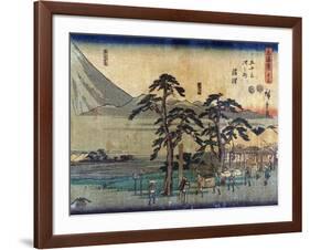 Travellers at the Numazu Station on the Tokaido Road, Japanese Wood-Cut Print-Lantern Press-Framed Art Print