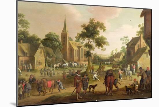 Travellers, Beggars and Horse Copers in a Village, 1633 oil onpanel-Joost Cornelisz. Droochsloot-Mounted Giclee Print