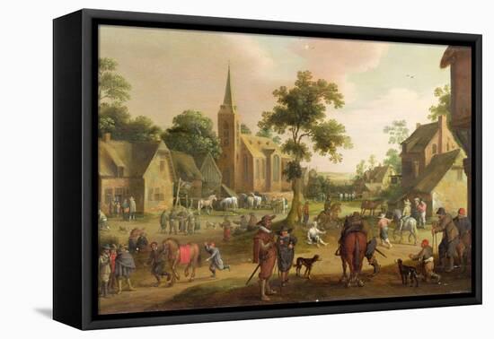 Travellers, Beggars and Horse Copers in a Village, 1633 oil onpanel-Joost Cornelisz. Droochsloot-Framed Stretched Canvas