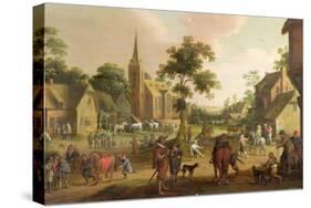 Travellers, Beggars and Horse Copers in a Village, 1633 oil onpanel-Joost Cornelisz. Droochsloot-Stretched Canvas