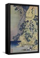 Travellers Climbing Up a Steep Hill to Pay Homage to a Kannon Shrine in a Cave by the Waterfall-Katsushika Hokusai-Framed Stretched Canvas