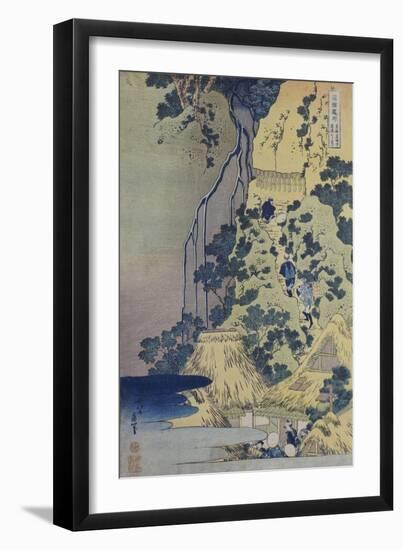 Travellers Climbing Up a Steep Hill to Pay Homage to a Kannon Shrine in a Cave by the Waterfall-Katsushika Hokusai-Framed Giclee Print