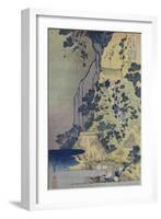 Travellers Climbing Up a Steep Hill to Pay Homage to a Kannon Shrine in a Cave by the Waterfall-Katsushika Hokusai-Framed Giclee Print