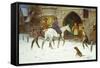 Travellers Entering the Courtyard of an Inn in Winter-George Wright-Framed Stretched Canvas