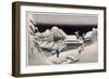 Travellers in the Snow at the Kanbara Station, Japanese Wood-Cut Print-Lantern Press-Framed Art Print