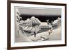 Travellers in the Snow at the Kanbara Station, Japanese Wood-Cut Print-Lantern Press-Framed Art Print