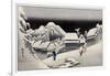 Travellers in the Snow at the Kanbara Station, Japanese Wood-Cut Print-Lantern Press-Framed Art Print