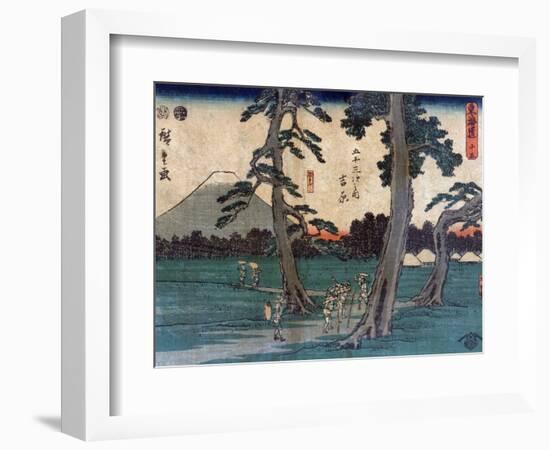 Travellers near Yoshiwara Station on the Tokaido Road, Japanese Wood-Cut Print-Lantern Press-Framed Art Print