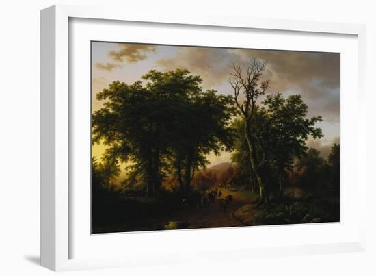 Travellers on a Path at Sunset-Barend Cornelis Koekkoek-Framed Giclee Print