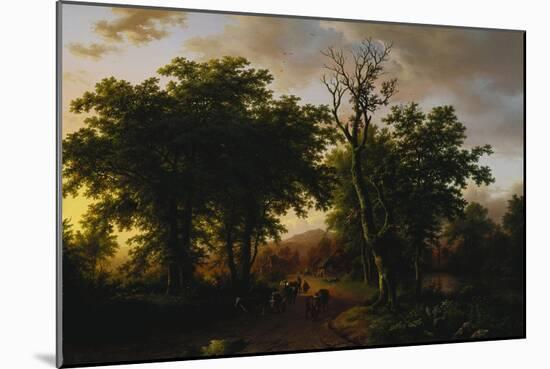 Travellers on a Path at Sunset-Barend Cornelis Koekkoek-Mounted Giclee Print
