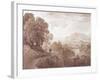 Travellers on a Road Above a River, 1821 (Brown Wash over Graphite on Paper)-John Martin-Framed Giclee Print