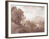 Travellers on a Road Above a River, 1821 (Brown Wash over Graphite on Paper)-John Martin-Framed Giclee Print