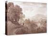 Travellers on a Road Above a River, 1821 (Brown Wash over Graphite on Paper)-John Martin-Stretched Canvas