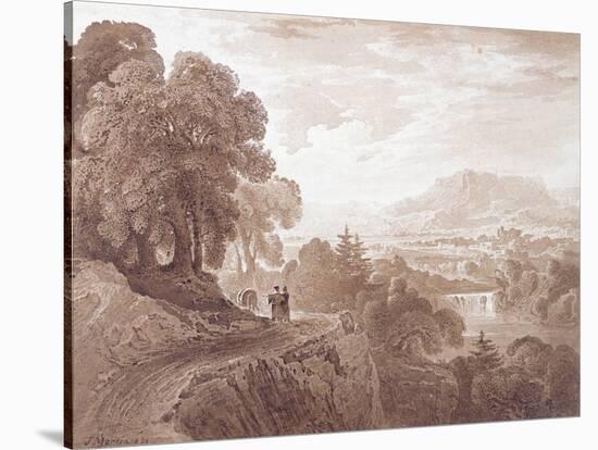 Travellers on a Road Above a River, 1821 (Brown Wash over Graphite on Paper)-John Martin-Stretched Canvas