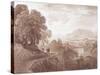 Travellers on a Road Above a River, 1821 (Brown Wash over Graphite on Paper)-John Martin-Stretched Canvas