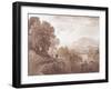 Travellers on a Road Above a River, 1821 (Brown Wash over Graphite on Paper)-John Martin-Framed Giclee Print