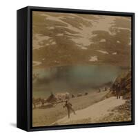 'Travellers with July snowballs, on road over the Haukeli mountains, Norway'-Elmer Underwood-Framed Stretched Canvas