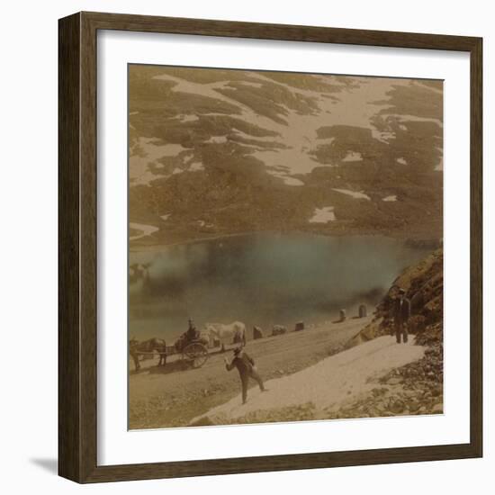 'Travellers with July snowballs, on road over the Haukeli mountains, Norway'-Elmer Underwood-Framed Photographic Print