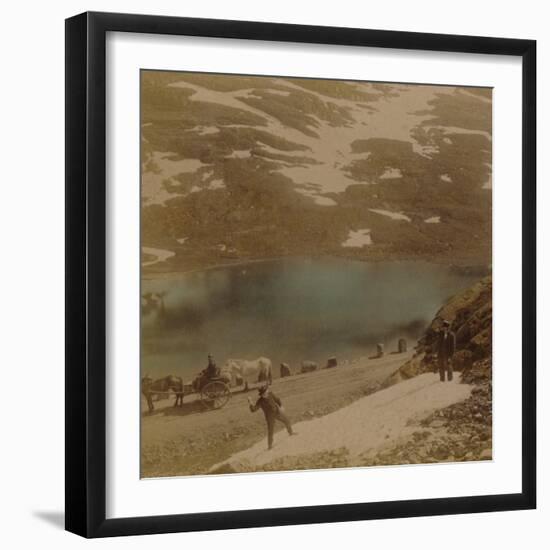 'Travellers with July snowballs, on road over the Haukeli mountains, Norway'-Elmer Underwood-Framed Photographic Print