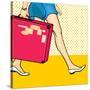 Travelling Girl with a Suitcase-Alena Kozlova-Stretched Canvas