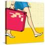 Travelling Girl with a Suitcase-Alena Kozlova-Stretched Canvas