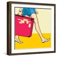 Travelling Girl with a Suitcase-Alena Kozlova-Framed Art Print