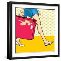 Travelling Girl with a Suitcase-Alena Kozlova-Framed Art Print