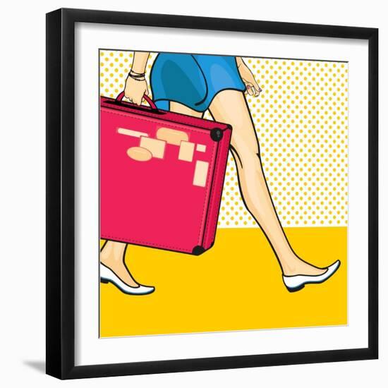 Travelling Girl with a Suitcase-Alena Kozlova-Framed Art Print