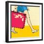 Travelling Girl with a Suitcase-Alena Kozlova-Framed Art Print