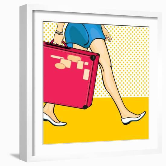 Travelling Girl with a Suitcase-Alena Kozlova-Framed Art Print