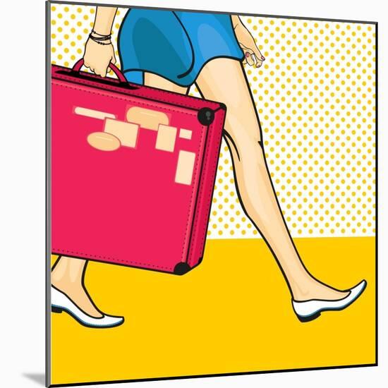 Travelling Girl with a Suitcase-Alena Kozlova-Mounted Art Print